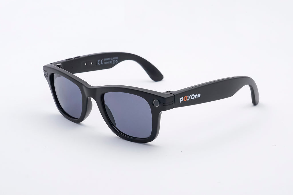 POV One smart sunglasses — side profile, matte black frame